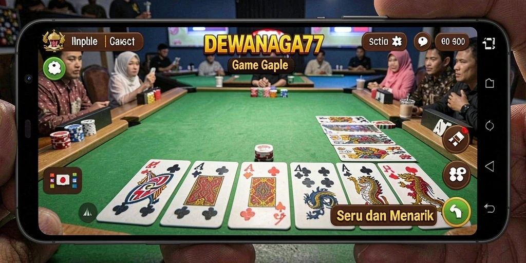 Screenshot gameplay DEWANAGA77 yang menampilkan serunya bermain Gaple.