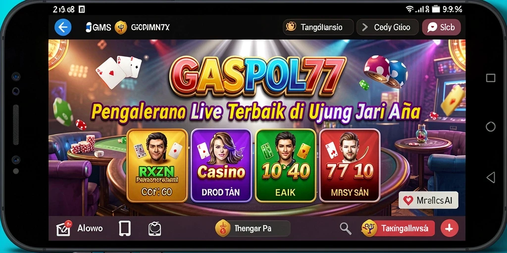 Tangkapan layar gameplay GASPOL77 menunjukkan dealer langsung dan suasana kasino.