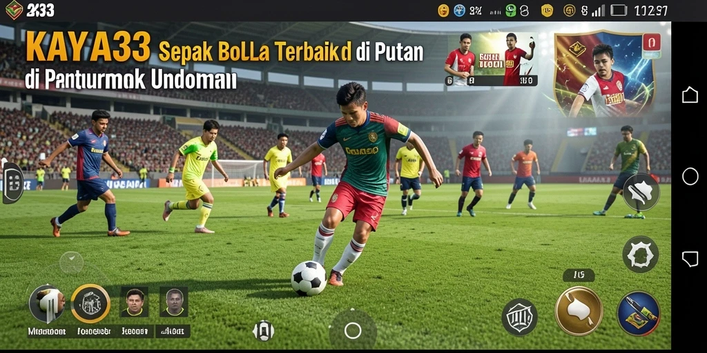 Tampilan gameplay sepak bola yang seru dan mendebarkan.