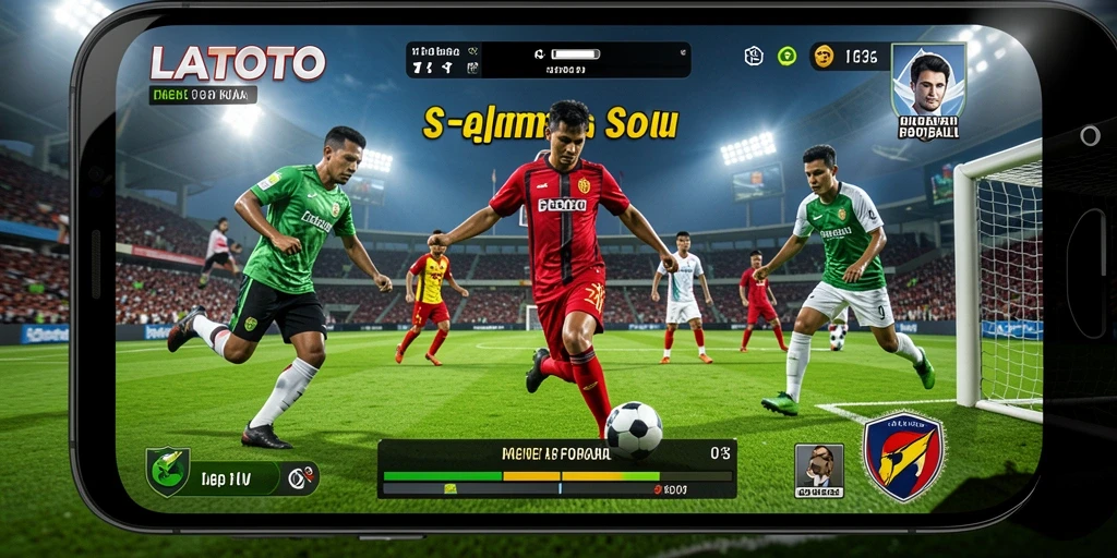Tampilan gameplay LATOTO dengan aksi sepak bola yang seru.