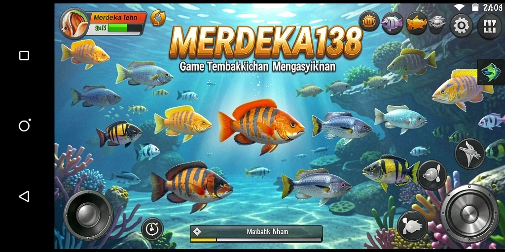Tampilan gameplay seru dalam MERDEKA138 saat menembak ikan.