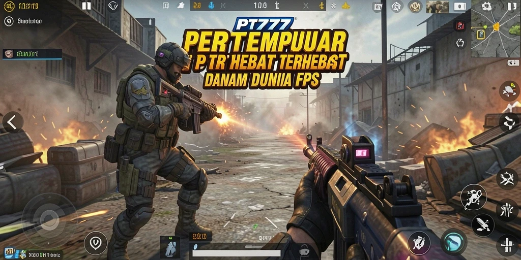 Tangkapan layar PT777 menampilkan aksi pertempuran intens di medan perang FPS.