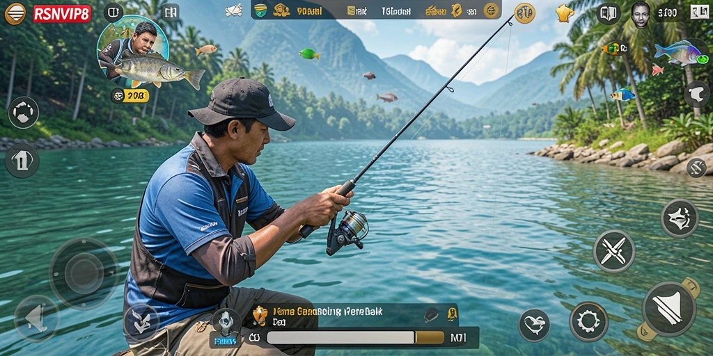 Gameplay seru RSNVIP8 yang menampilkan aksi memancing yang mendebarkan.
