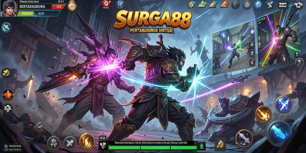 Tampilan seru dari gameplay pertarungan di SURGA88.