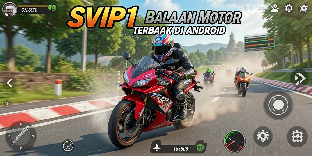 Screenshot utama SVIP1 menunjukkan aksi balapan motor yang menegangkan.